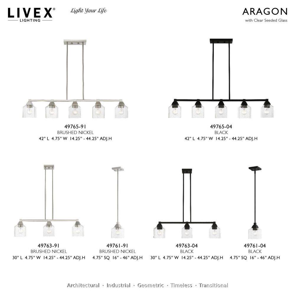 Aragon Black Steel 3-Light Linear Chandelier with Clear Seeded Glass