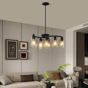 9-Light Black Modern Chandeliers for Dining Room, Adjustable Height Farmhouse Kitchen Island Lighting
