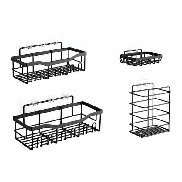 5-Pack Black Stainless Steel Adhesive Shower Caddy Included in 2 Shower Caddies 2 Soap Holders 1 Toothbrush Holder