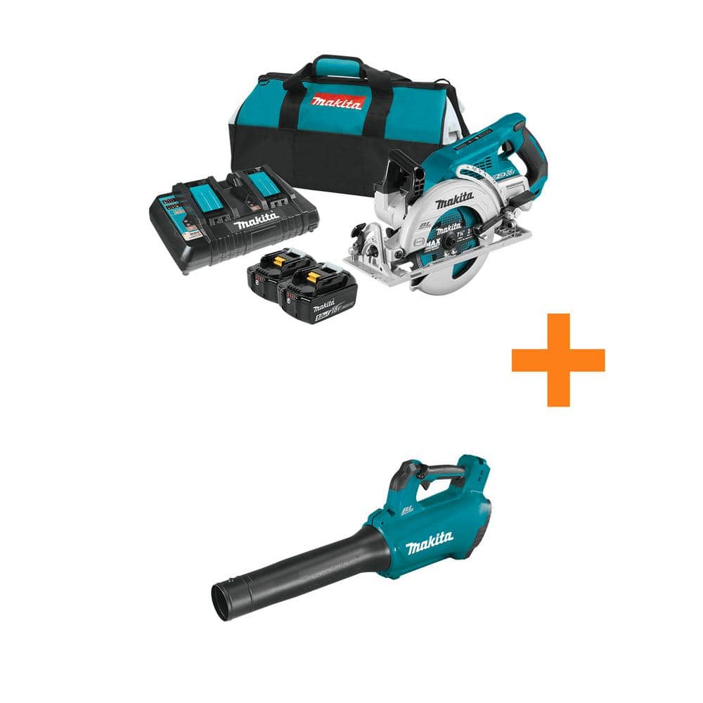 18V X2 LXT 5.0Ah(36V) Brushless Rear Handle 7-1/4 in. Circular Saw Kit w/bonus 116 MPH 459 CFM 18V LXT Brushless Blower -  Makita, XSR01PT-XBU03Z