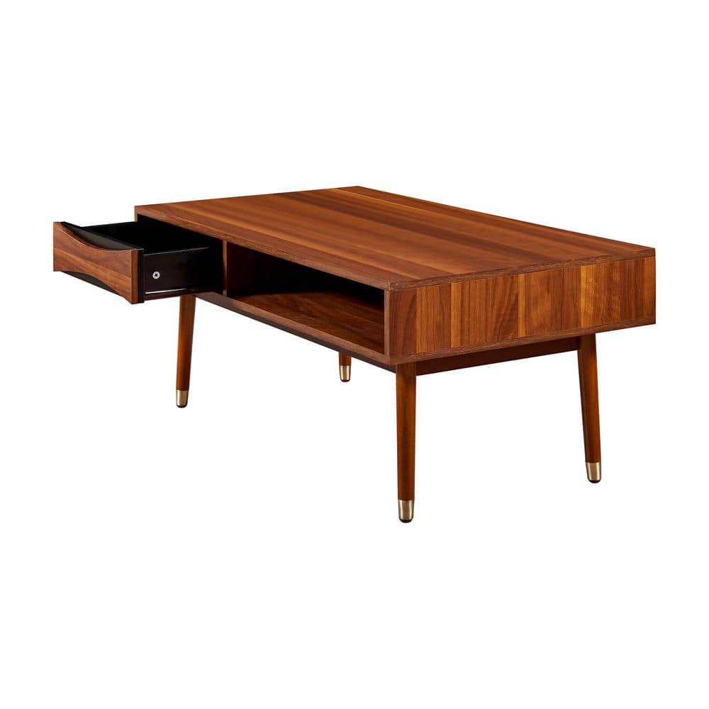 Dawson 40" Walnut Mid-Century Modern Coffee Table with Brass Accents