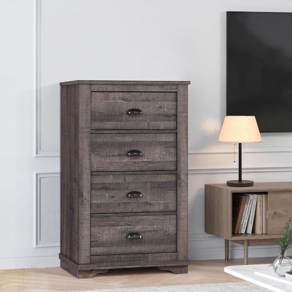 Benjara 31.1 in. Gray 4-Drawer Chest of Drawers