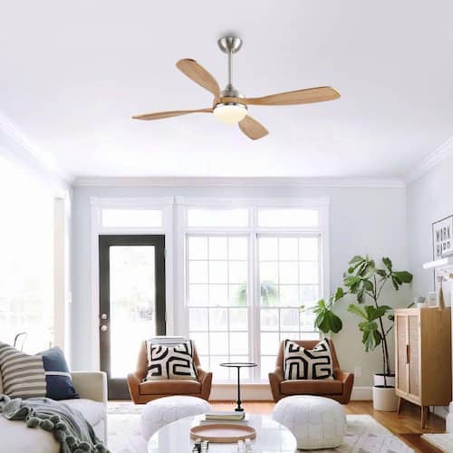 54 in. Nickel And Wood Grain 4-Blade Smart Standard Indoor Ceiling Fan With Remote Control And Light Kit Included Lighting