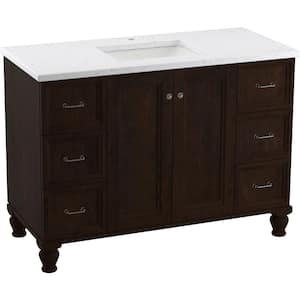 Damask 49 in. W x 22 in. D x 35 in. H Single Sink Freestanding Bath Vanity in Claret Suede with White Quartz Top