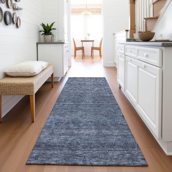 Mayfield Premium Machine Washable Abstract AMF1165 Navy 2 ft. 3 in. x 7 ft. 6 in. Runner Rug