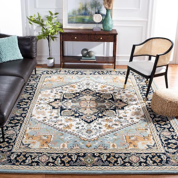 Heritage Gray/Green 9 ft. x 12 ft. Border Floral Medallion Area Rug