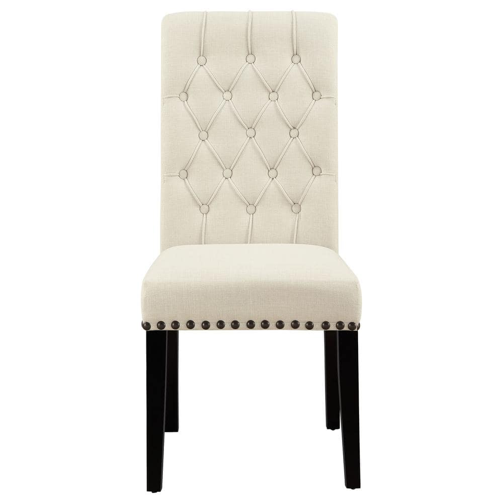 Beige Linen Tufted Upholstered Side Chair with Wood Legs