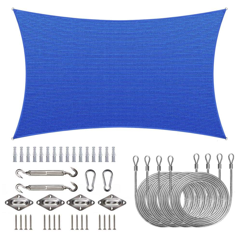 12 ft. x 18 ft. 190 GSM Blue Rectangle Sun Shade Sail with Rectangle Installation Kit Plus Cable Wire Ropes price history on PriceWatchPro