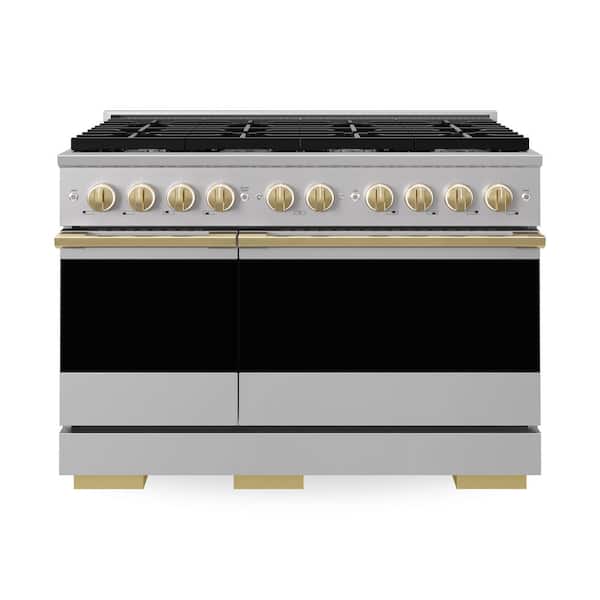 Autograph 48 in. 6.7 cu. ft. Marino Freestanding Gas Range with 8 Burners and Convection Oven with Gold Accents