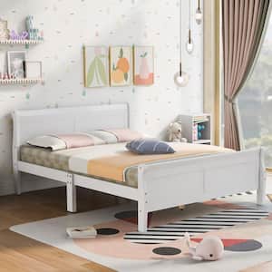 White Wood Frame Full Size Platform Bed with Headboard and Footboard