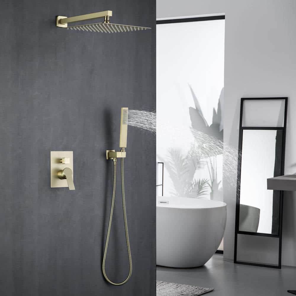 Brushed Gold Dual Rain and Handheld Shower System