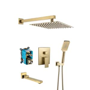 Double Handle 3-Function-Spray Tub and Shower Faucet Flow rate 2.5 GPM in Golden Finish Valve Included