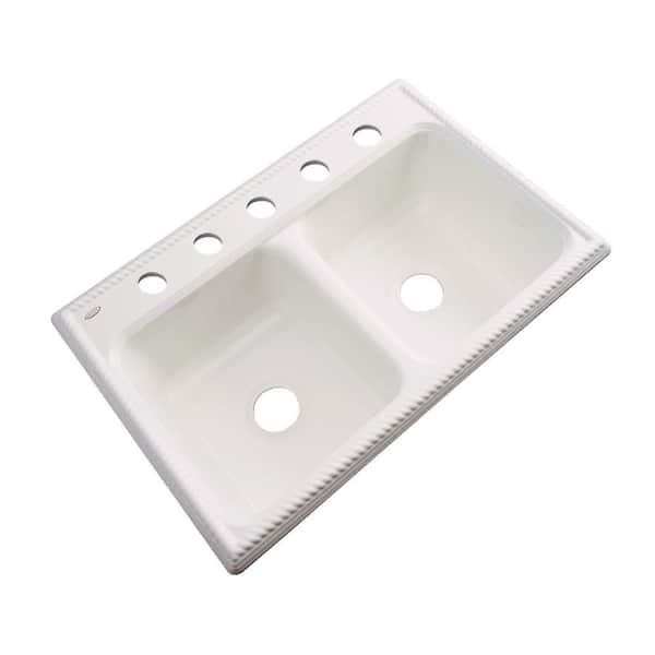 Thermocast Seabrook Drop-In Acrylic 33 in. 5-Hole Double Bowl Kitchen Sink in Biscuit