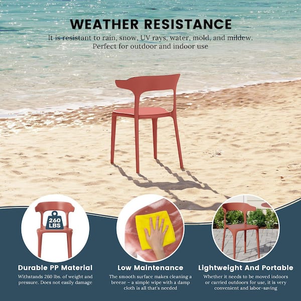 Frond and Form Outdoor Patio Modern Curved Back Poly Plastic Stacking Dining Side Chair (Set of 2), Red