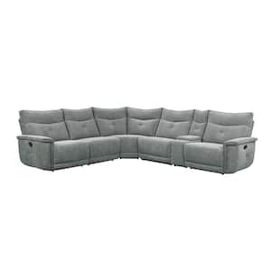 Marta 132 in. Straight Arm 6-piece Textured Fabric Modular Reclining Sectional Sofa in Dark Gray