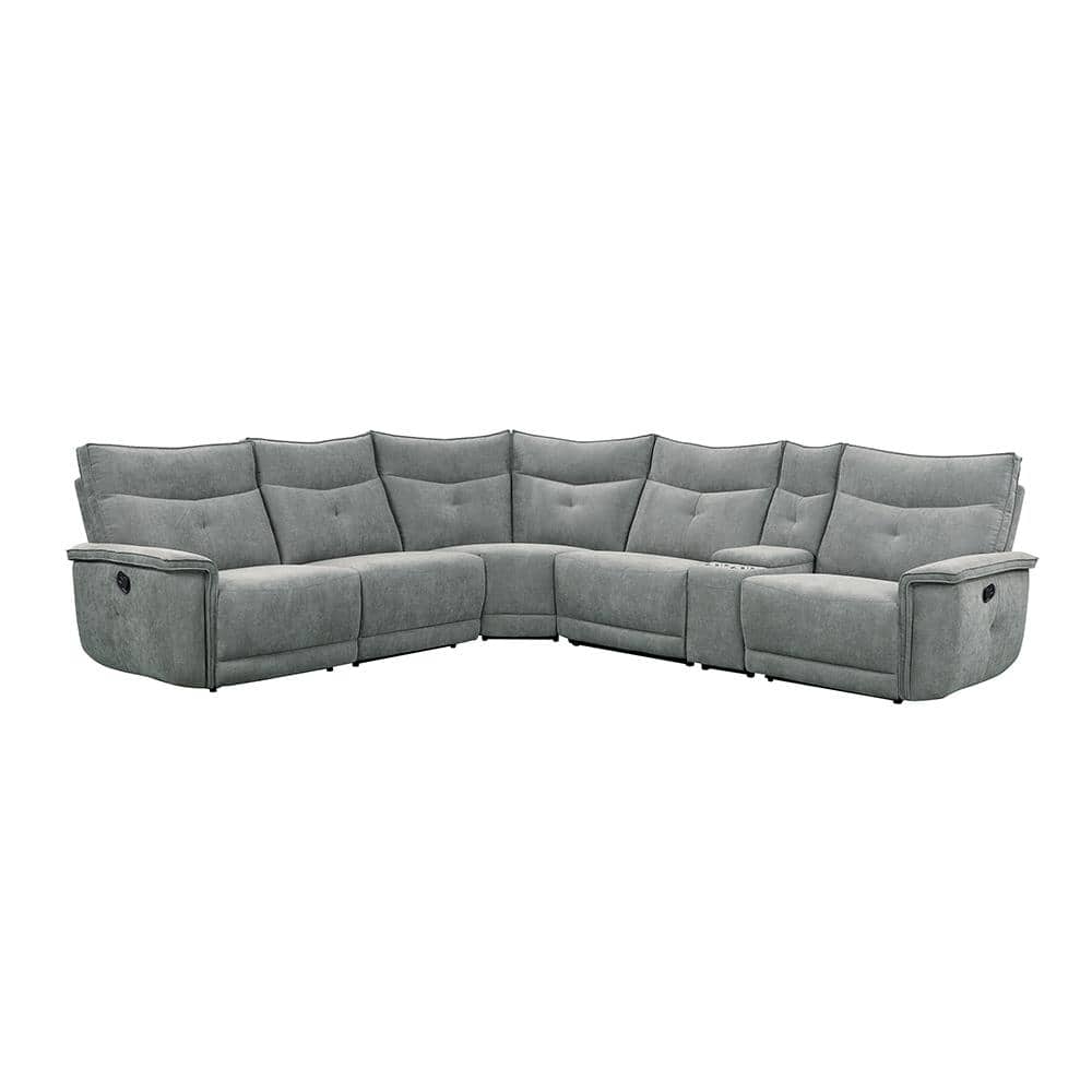 Marta 132 in. Straight Arm 6-piece Textured Fabric Modular Reclining Sectio