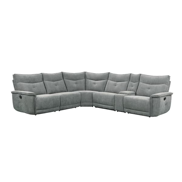 Lazzara Marta 132 in. Straight Arm 6-piece Textured Fabric Modular Reclining Sectional Sofa in Dark Gray