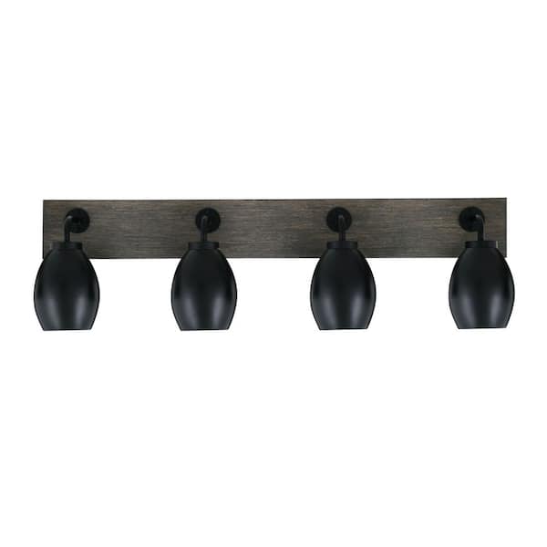 Unbranded Kirby 36 in. 4 Light Black and Painted Wood-look Vanity Light with 5 in. Matte Black Metal Shades No Bulbs Included