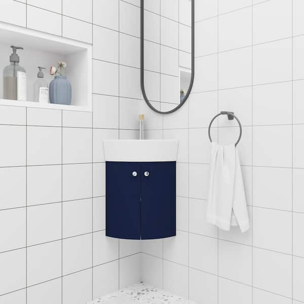 16.5 Blue Floating Corner Bathroom Vanity with Medicine Cabinet