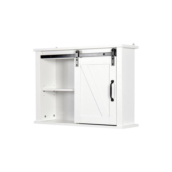 FUNKOL 27.16 in. W x 7.8 in. D x 19.68 in. H Bathroom Storage Wall Cabinet in White with 2 Adjustable Shelves Wooden Storage
