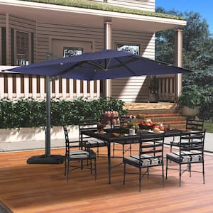 High-Quality 10 ft. Aluminum Square Cantilever Tilt Outdoor Patio Umbrella 360-Degree Rotation in Navy Blue with Base