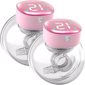 4 Modes 12 Levels Pink Hands Free Breast Pump 2-Pack, Wearable Rechargable Electric Pumps for Breastfeeding