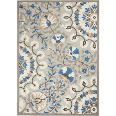 Aloha Patio Grey/Multicolor 4 ft. x 6 ft. Floral Modern Indoor/Outdoor Area Rug