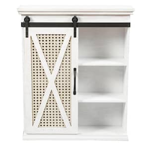 Sliding Door White and Tan Wood Wall Accent Cabinet
