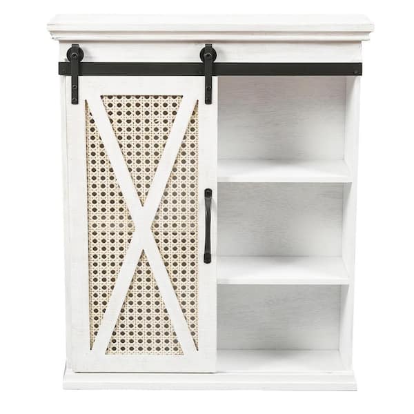 Luxenhome Sliding Door White And Tan Wood Wall Accent Cabinet Whif1248 Tan Wood Wall Accent Cabinet Whif1248, Wood Wall Storage Cabinet With Sliding Barn Doors
