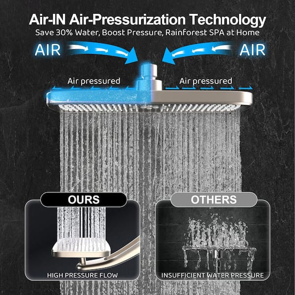 1-Piece High Pressure Rain Shower Head in Brushed Nickel with Handheld Spray Combo, Adjustable Dual Shower Head