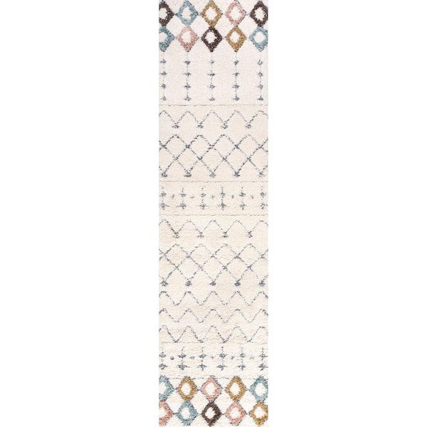 Pia Multi/Cream 2 ft. x 8 ft. Moroccan Trellis Plush Carved Runner Rug