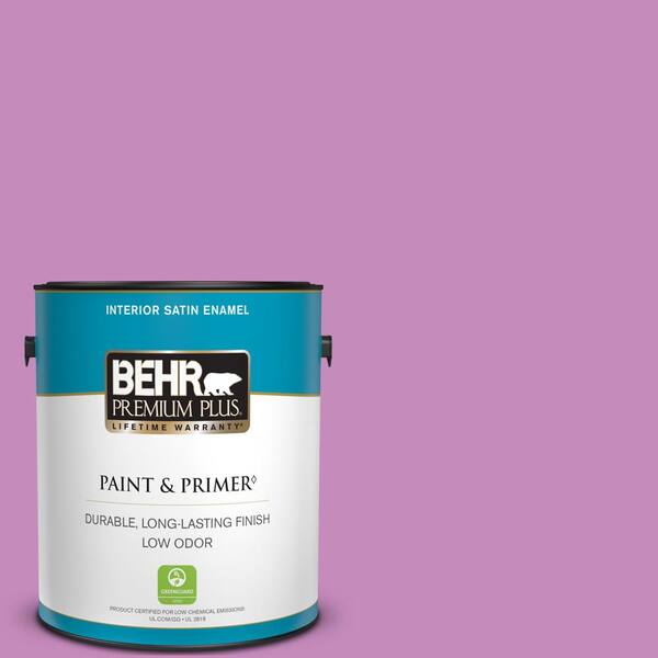BEHR PREMIUM PLUS 1 gal. #P110-4 Rock Star Pink Satin Enamel Low Odor Interior Paint & Primer