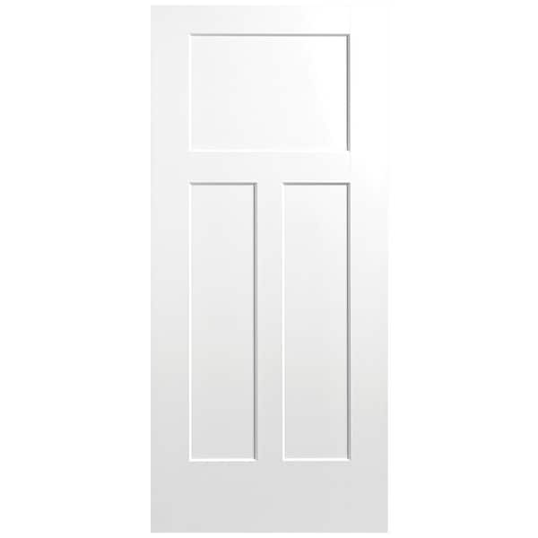 Masonite 36 in. x 80 in. 3-Panel Winslow Single Bore Hollow Core Ultra-Pure White Molded Composite Interior Door Slab