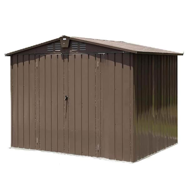 8.2 ft. W x 6.2 ft. D Outdoor Metal Shed with Lockable Door for Bike Trash Can Tool Lawn Mower, Brown (50.84 sq. ft. )