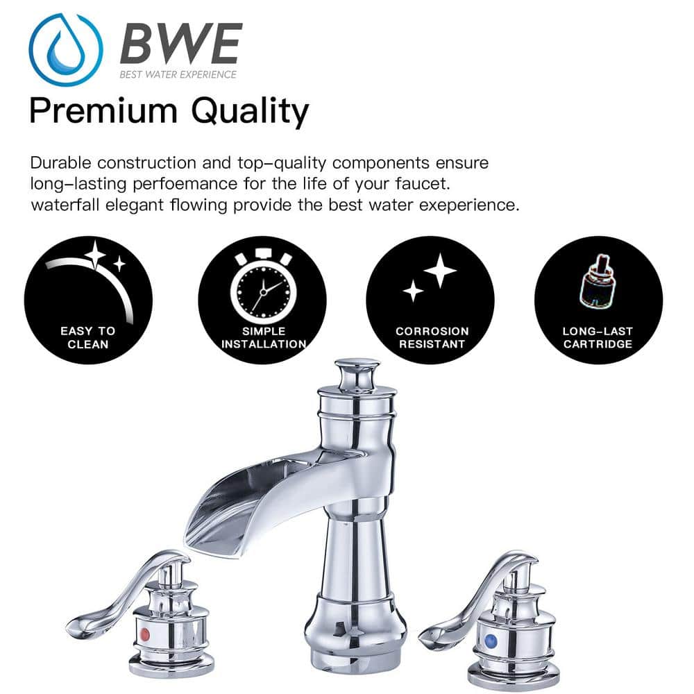 Chrome 8 in. Waterfall Widespread 2-Handle Bathroom Faucet