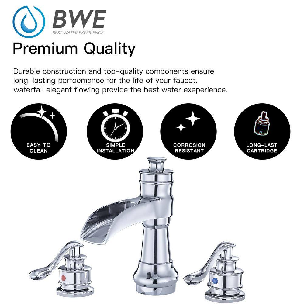 Polished Chrome 8-Inch Waterfall Widespread 2-Handle Bathroom Faucet