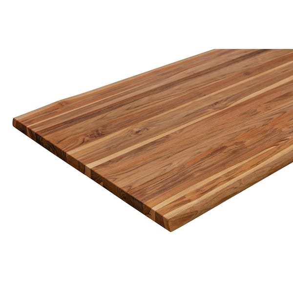 HARDWOOD REFLECTIONS 8 ft. L x 25 in. D Finished Teak Solid Wood Butcher Block Countertop With Live Edge