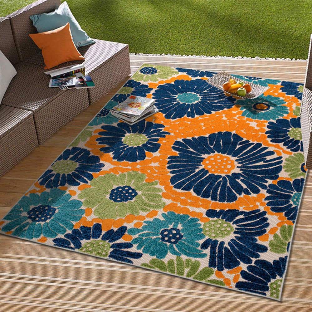 Palermo Multi-Color Floral Synthetic 5' x 7' Indoor/Outdoor Rug