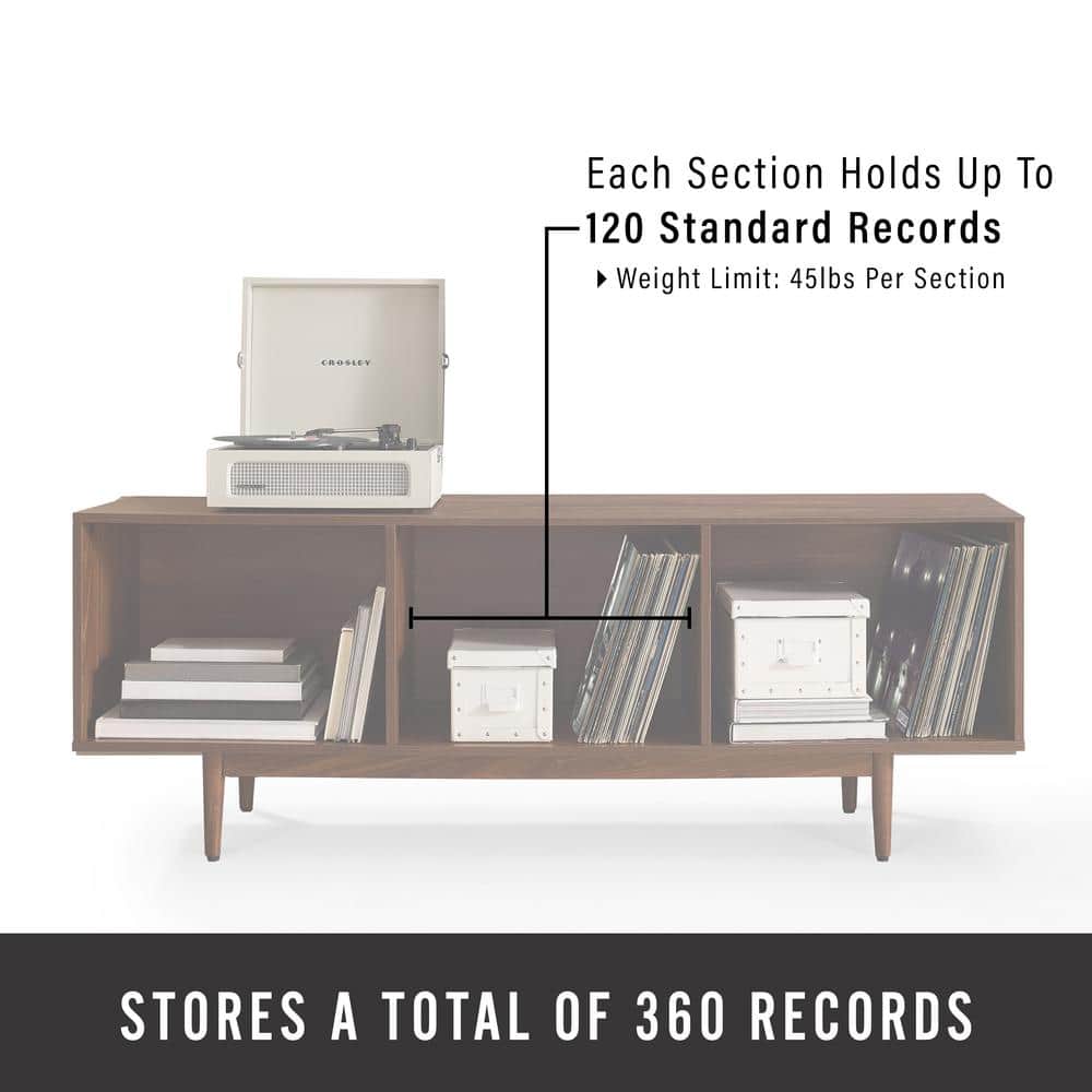 Liam Mid-Century Walnut Record Storage Console Cabinet 60"