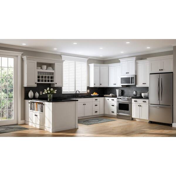 Hampton Bay Shaker Satin White Stock Assembled Sink Base Kitchen Cabinet 30 In X 34 5 In X 24 In Ksb30 Ssw The Home Depot