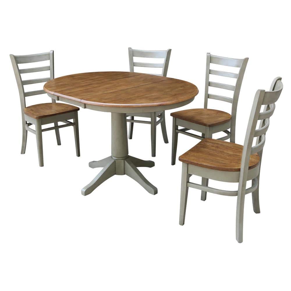 International Concepts Olivia 5-Piece 36 in. Hickory/Stone Extendable Solid Wood Dining Set with Emily Chairs, Distressed Hickory / Stone -  K41-36RXT-27B-C617-4