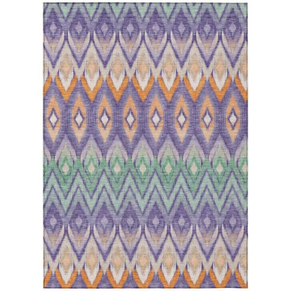 Purple, Lilac, Orange 3 ft. x 5 ft. Woven Oriental Polyester Rectangle Indoor/Outdoor Area Rug