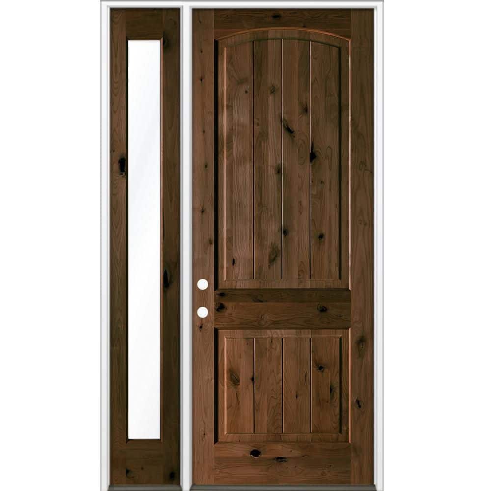 44 in. x 96 in. Knotty Alder Arch Top Right-Hand/Inswing Clear Glass BEHR Espresso Stain Wood Prehung Front Door w/LFSL price history on PriceWatchPro