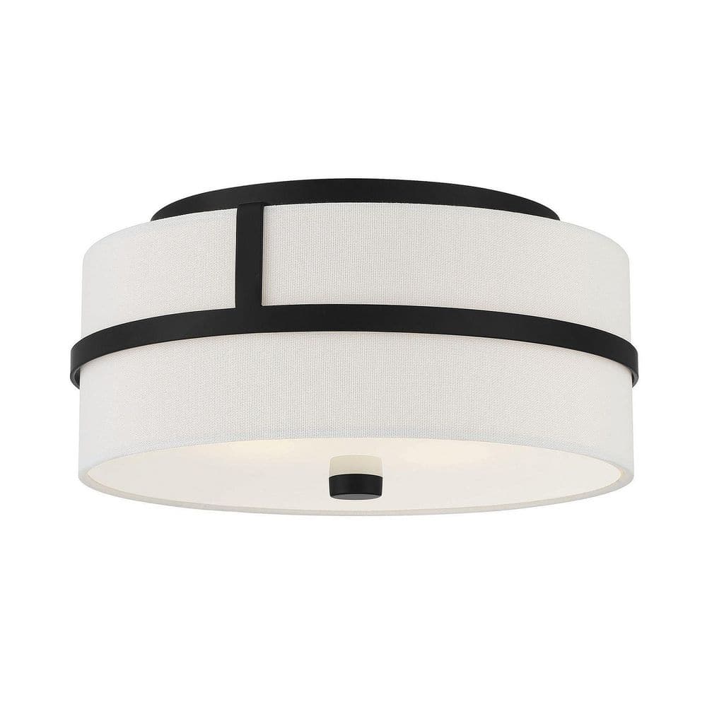 Contemporary Matte Black Drum Ceiling Light with Glass & Nickel