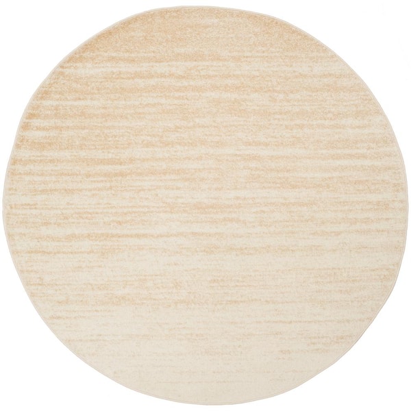 Adirondack 10 ft. x 10 ft. Round Champagne/Cream Solid Color Striped Area Rug