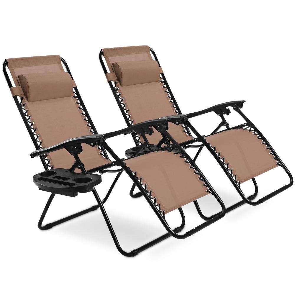 Set of 2 Steel Zero Gravity Lounge Chairs with Headrests, Side Trays and 310 lb. Capacity, Brown price history on PriceWatchPro