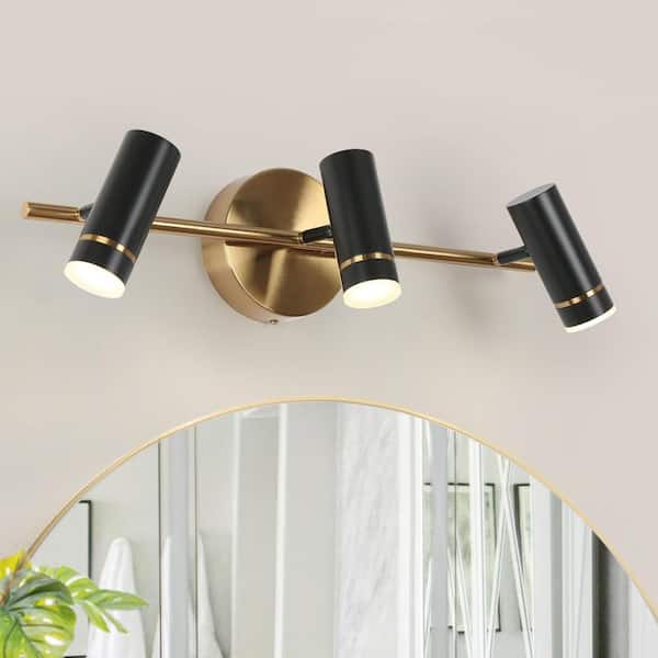 24 in. 3-Light Classic Black LED Wall Sconce, 16W Brass Gold Vanity Light with Metal Shade for Entryway, Foyer