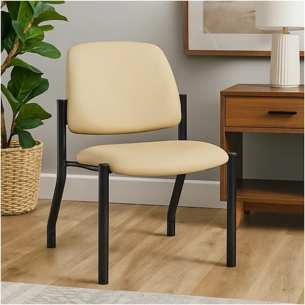 Lea Vinyl Upholstered Ergonomic Guest Chair in Beige and Black