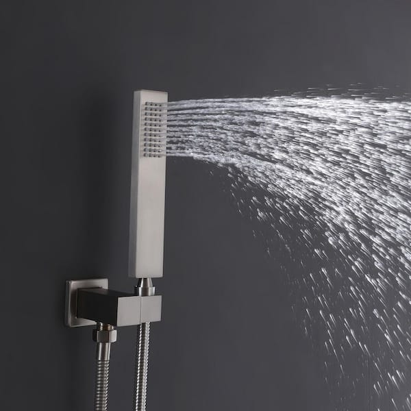 3-Spray 10 in. Wall Mounting Dual Shower Head and Handheld Shower Head Flow Rate 1.8 GPM in Brushed Nickel