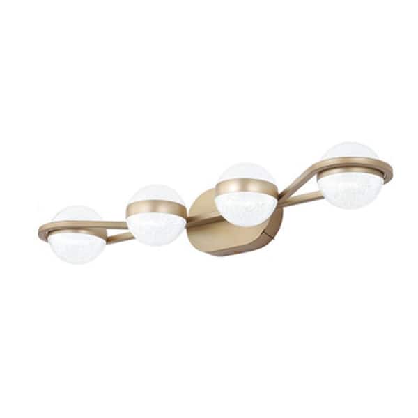 28.35 in. W LED Bathroom Gold Vanity Lights for Bathroom, Modern 4-Lights Bathroom Wall Light Fixture Over Mirror